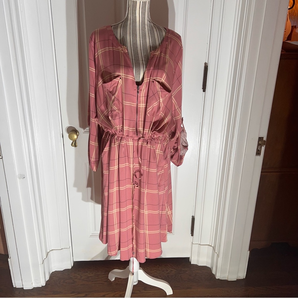 Pink Plaid Dress with Drawstring Waist Torrid D214